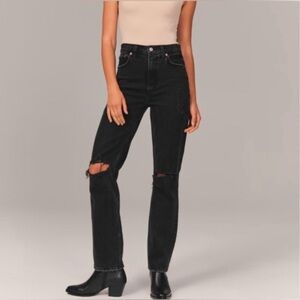 Abercrombie 90s Ultra High-Rise Straight Jeans in Ripped Black